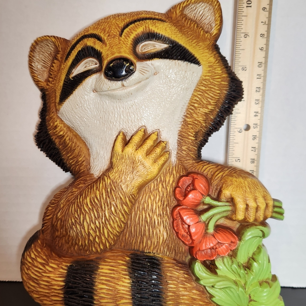 Homco Raccoon Wall Decor with Red and Green Accents